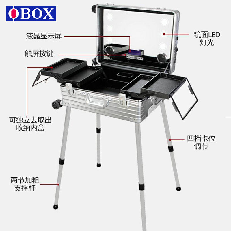 22-Inch aluminum alloy trolley cosmetic case with lamp display Bluetooth audio universal wheel heel makeup embroidery toolbox