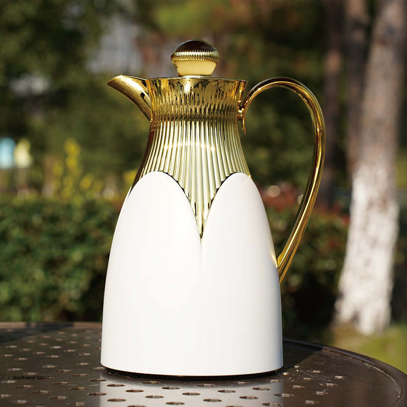 Wholesale cross-border luxury insulated kettle: large capacity coffee pot for home and commercial use, insulated water kettle with logo, gold teapot