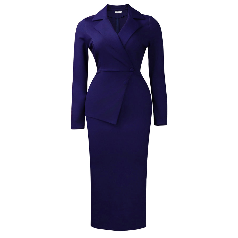 D615 cross-border women's fashion:  spring new arrivals - stylish and elegant commute-ready stretch suit collar high-waisted african dress