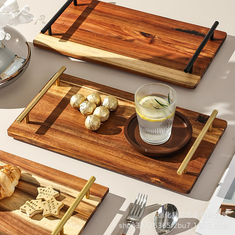Creative acacia wood double-handle wooden tray - perfect for home baking, fruits, desserts, and tea. wholesale direct from the manufacturer