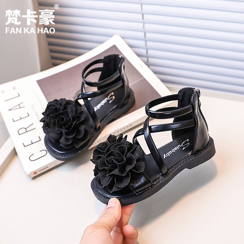 girls' sandals: new summer korean style children's shoes, fashionable floral princess sandals, little girl's roman sandals