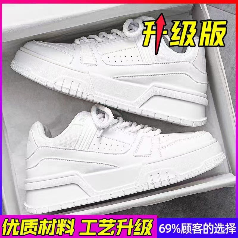 Men's spring new arrivals: breathable white sneakers, unique design, versatile youth sports shoes, chunky sole casual skate shoes for men