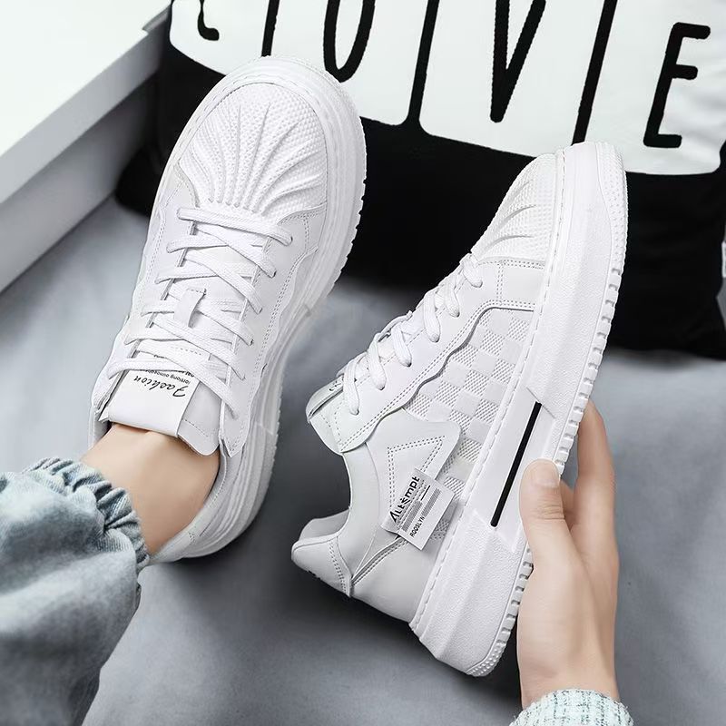 Shell toe white shoes men's hidden heel spring new arrivalstylishfashion sports casual trendy shoes easiest for matchthick sole sneakers