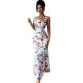 summer  cross-border e-commerce european and american women's fashion printed slim-fit slit backless camisole dress