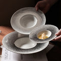 Nordic gradient sprayed high-value light luxury ceramic western food pasta plate, straw hat plate, restaurant hotel business straw hat plate
