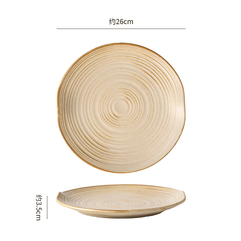 Kiln-turned threaded ceramic tableware retro style hotel restaurant steak plate stylish high-looking western food plate fish plate tableware