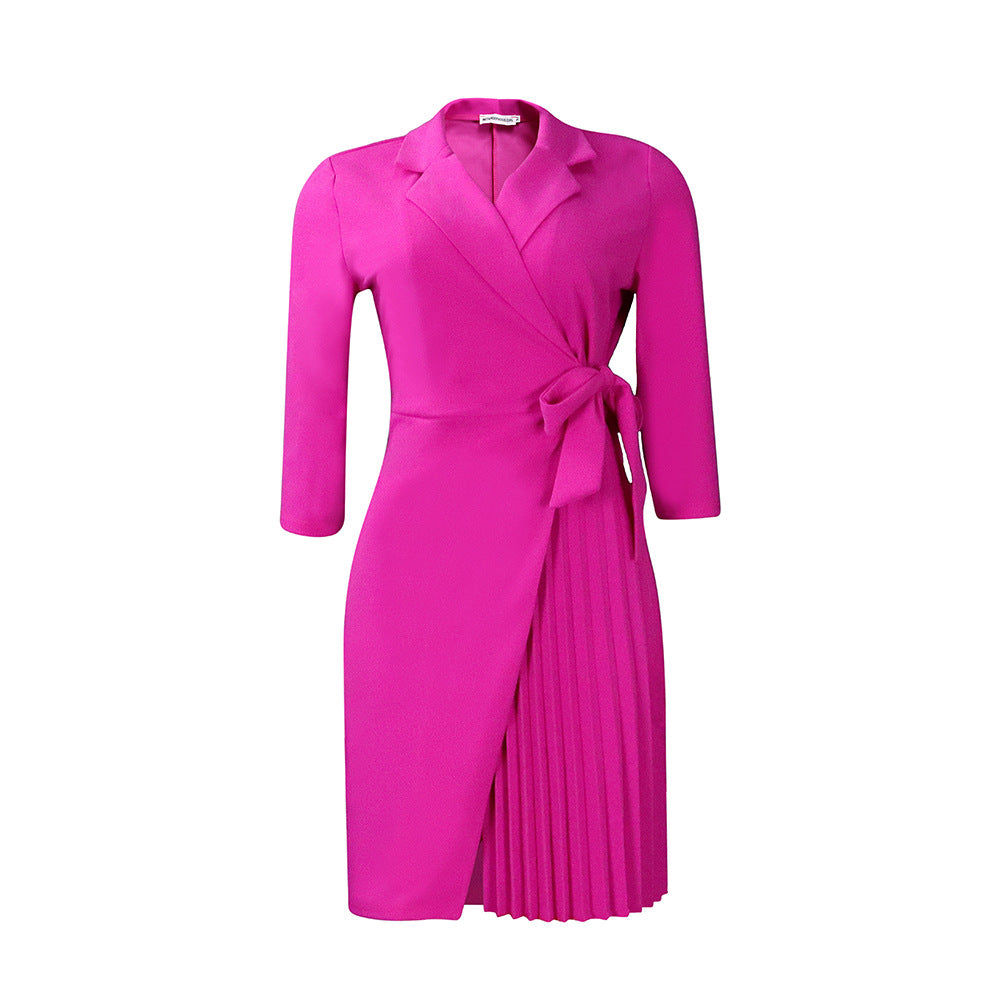 D340plus sizeexport women's clothingnew arrivalfashion suit collarfashion strap waist pleated africandress