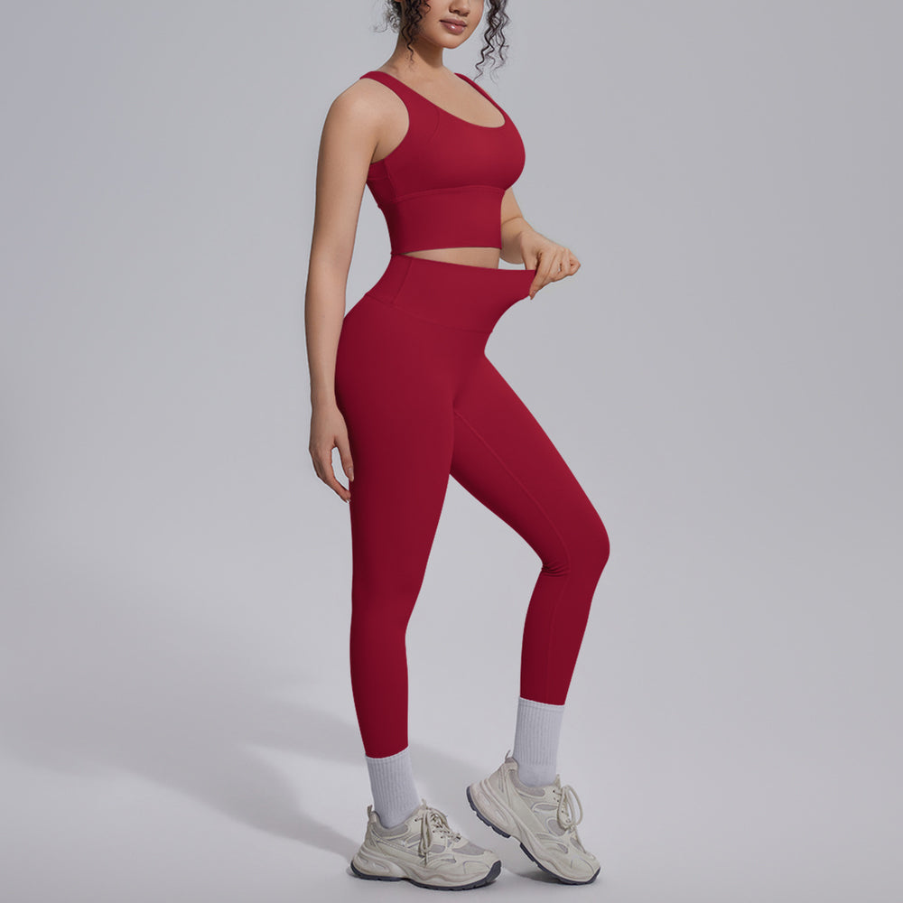 Naked-feel, form-fitting, quick-dry yoga set with a sexy racerback sports bra, high-waisted leggings, and butt-lifting design, perfect for outdoor running and fitness
