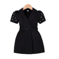 new summer collection: girls' solid color short-sleeve casual dress + belt two-piece set