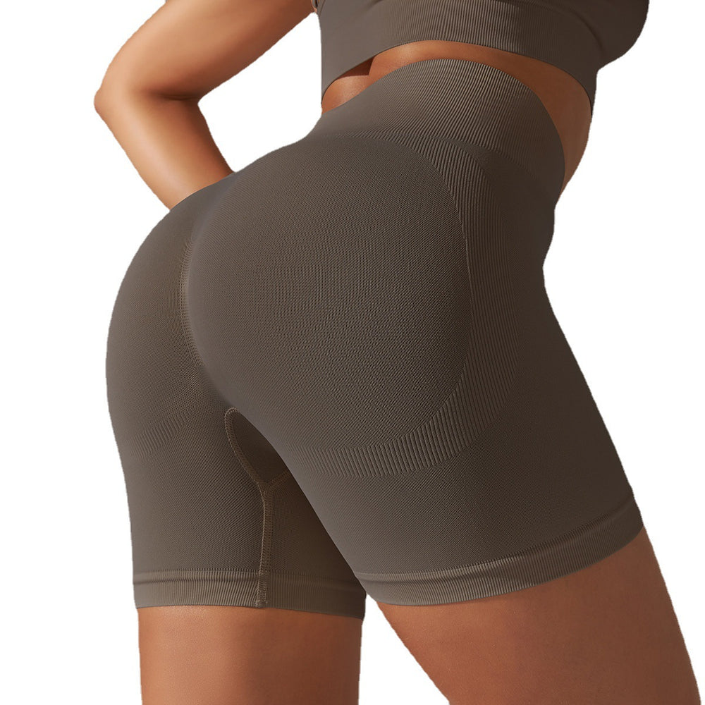 seamless tight pure color peach hip lifting high waist body shaping yoga shorts sports running fitness three-quarter pants for women