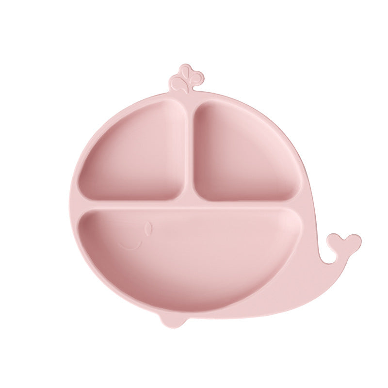 Children's silicone grid suction cup dinner plate, cartoon dinosaur integrated baby baby separation complementary food tableware customization