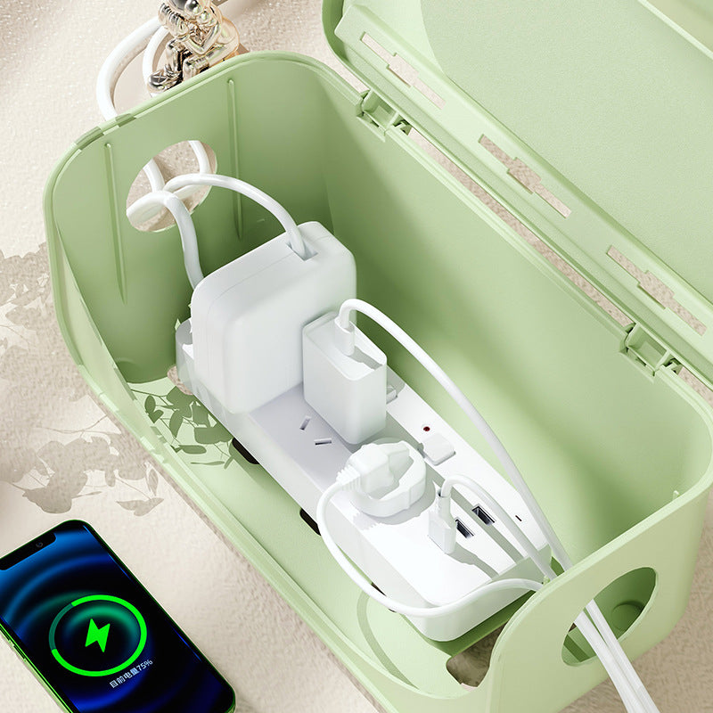 Household wire storage box, plug-in board, finishing box, data power cord finishing box with cover, dust-proof socket hub box.