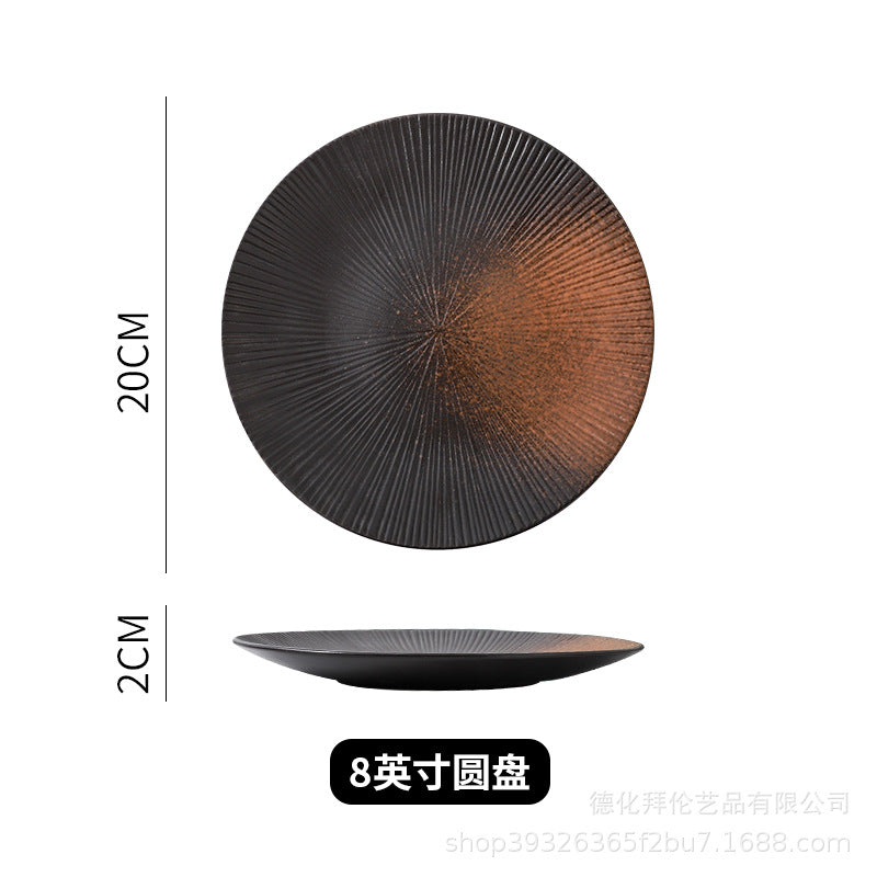 Japanese ceramic striped plate - creative steak plate, pasta plate, retro sushi plate - restaurant commercial serving plate - wholesale