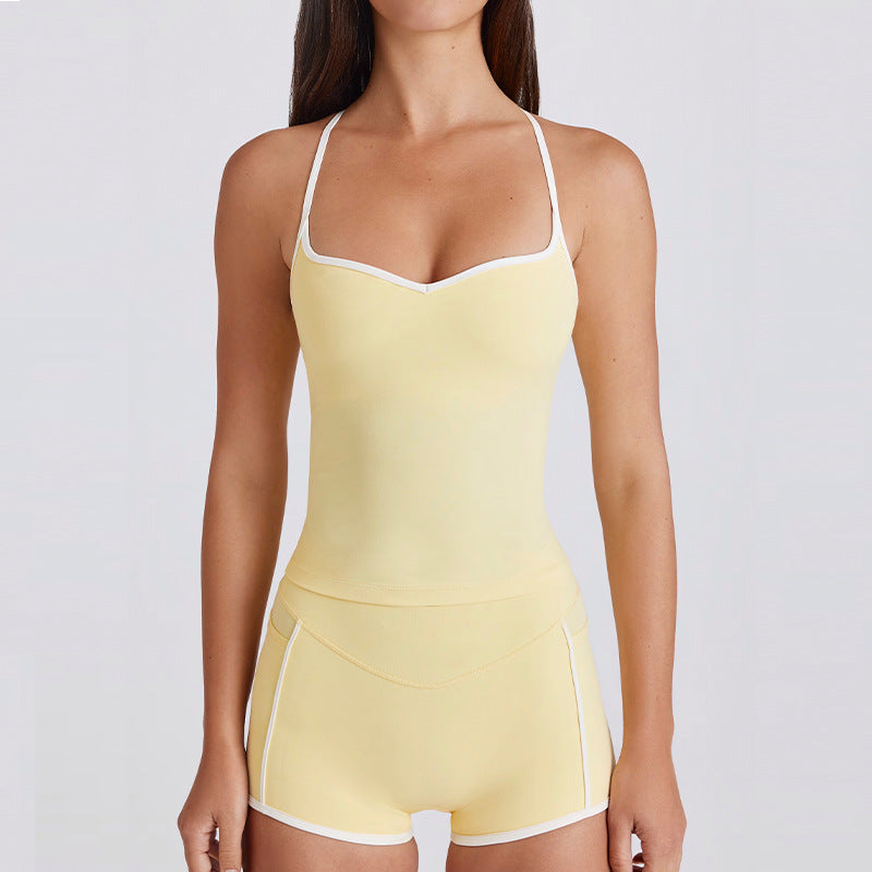 Fitness tops sling sexy spaghetti strap contrast color white stripes halter sports intimates bra vest yoga suit women