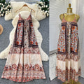 Bohemian print halter backless dress - women's summer vacation beach dress - slimming and flattering maxi dress