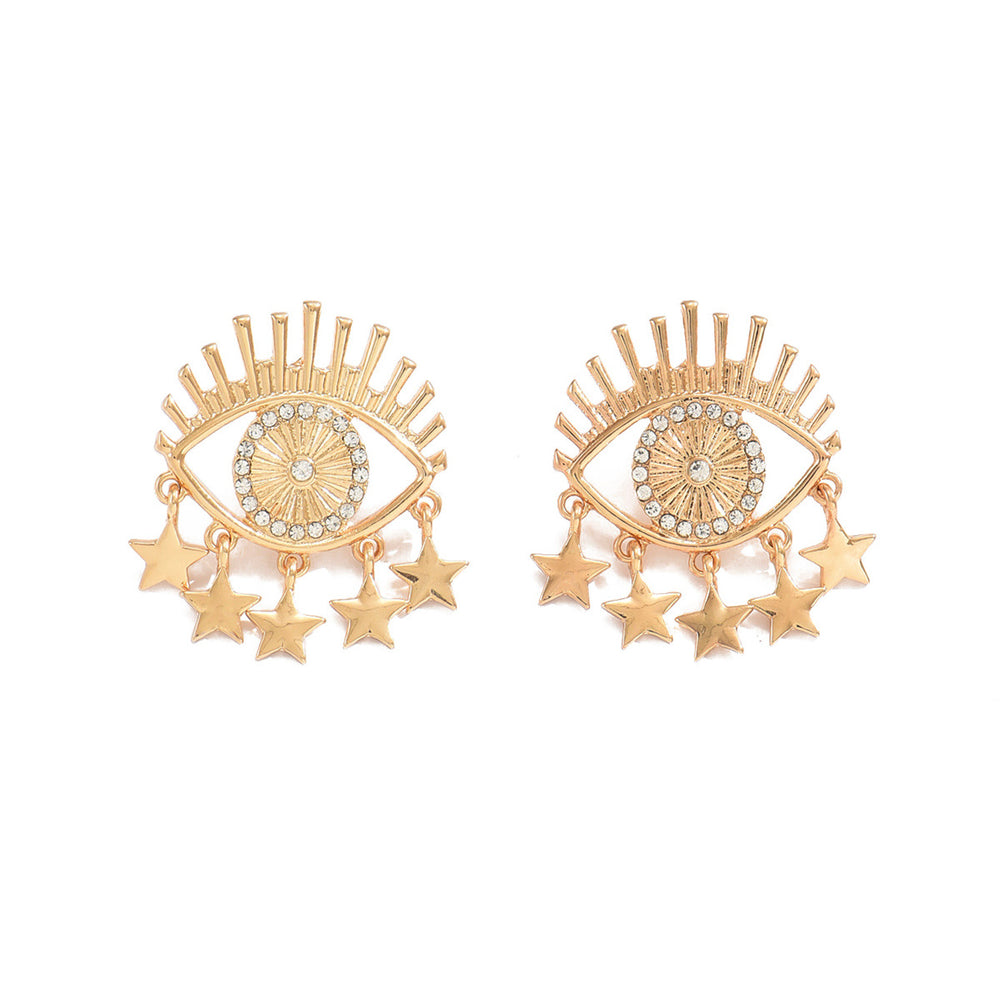 European and american cross-border jewelry hollow metal devil's eye earrings versatile design diamond-studded tassel star stud earrings for women