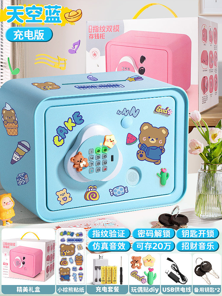 New children's cartoon piggy bank - large capacity, multi-functional, dual-mode unlocking, automatic induction money rolling savings toy