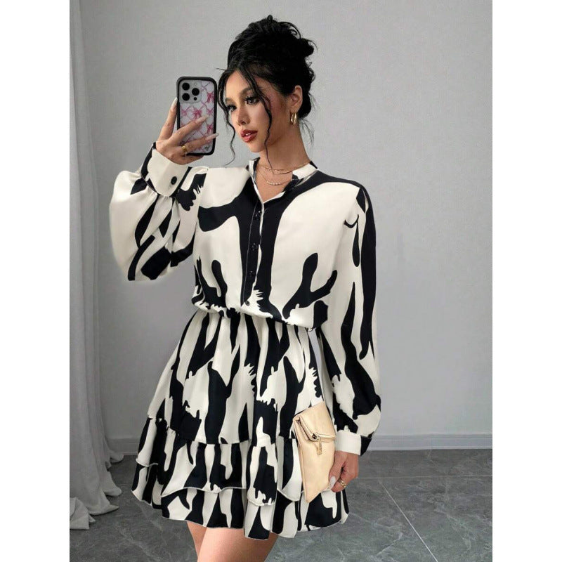 fashion  autumn new arrivalelegantv neck lantern sleeve ruffles long sleevesshortdress