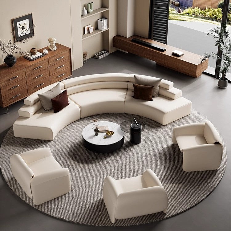 Luxury semi-circular sofa - ideal for salons, hotel lobbies, reception areas, and office spaces - unique leather art sofa chair
