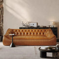 Oil wax genuine leather sofa small apartment living room straight row double slot three slot medieval style first layer cowhide sofa