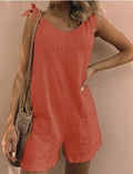 summer   hot-selling solid color cotton linen patch pocket fashion jumpsuit