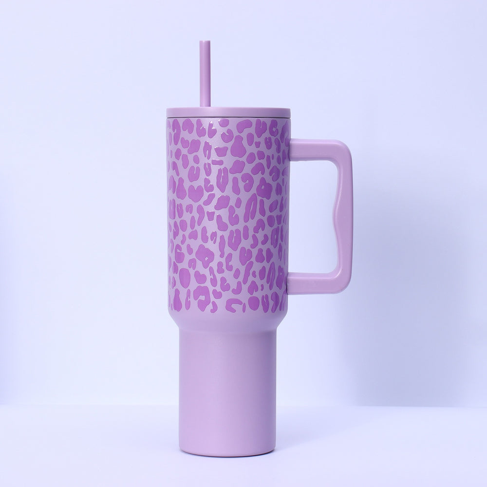 Custom leopard print handle car cup, 304 stainless steel vacuum insulated tumbler, large capacity portable cooler, ice bucket cup