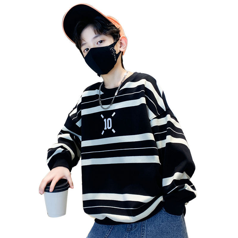 Boys' sweatshirt spring & fall  new kids' spring clothes trendy brand street style striped t-shirt, stylish and cool for older boys