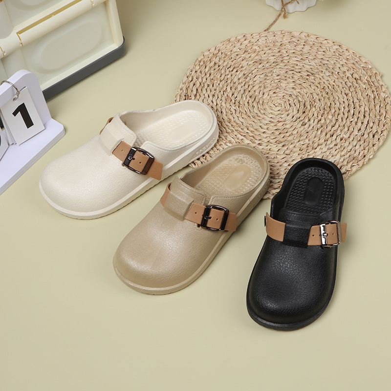 Durable birkenstock shoes women's summer couple fashion outwear thick sole heightening indoor waterproofnon-slip nurse shoes toe cap slippers