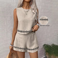 European and american cross-border women's clothing  summer: "coral embroidery" sleeveless tank top and mini skirt set - chic and stylish