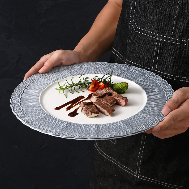 Ins embossed light luxury ceramic dinner plate - nordic high-end style for restaurants, hotels, steak, and dim sum presentation