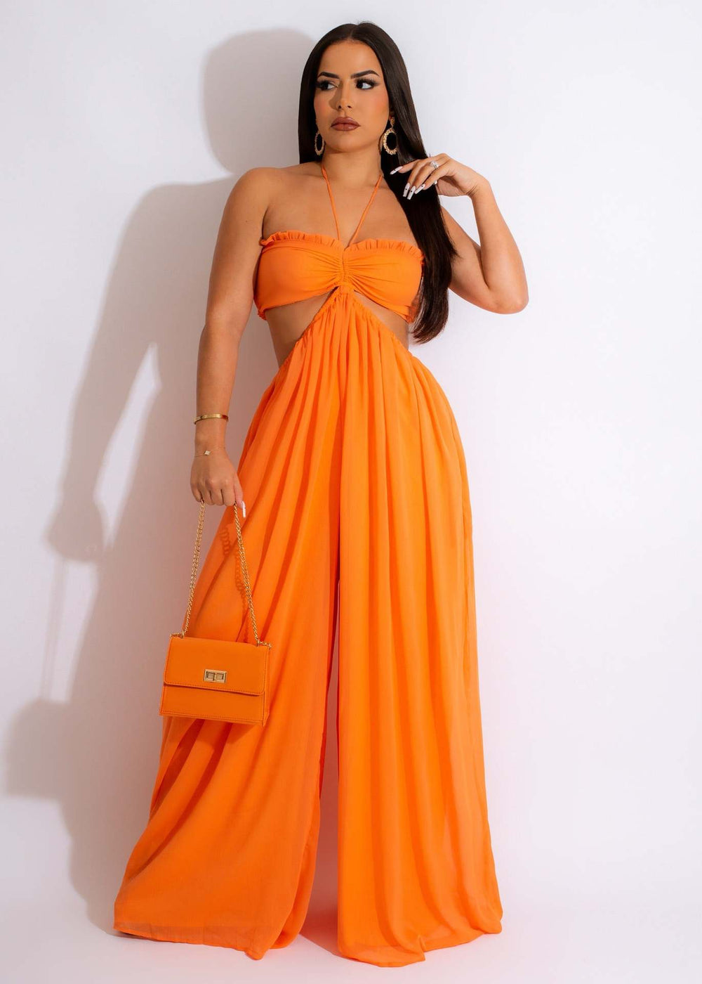 e-commerce source factory  hot selling sexy chiffon chest-wrapped backless wide-leg jumpsuit european and american women's clothing