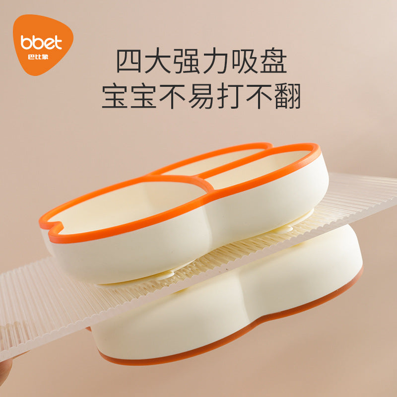 Baby plate silicone suction cup all-in-one independent eating three-compartment children's tableware suit complementary food bowl wholesale