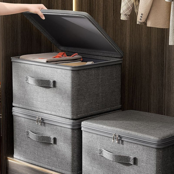 Cationic clothes storage box with lid, household fabric oversized wardrobe, clothing quilt layered finishing box, storage basket