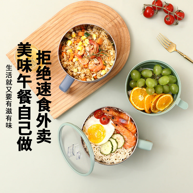 304 stainless steel instant noodle cup - portable double-walled bowl with lid for student dorms, japanese-style lunch box, bento box, gift