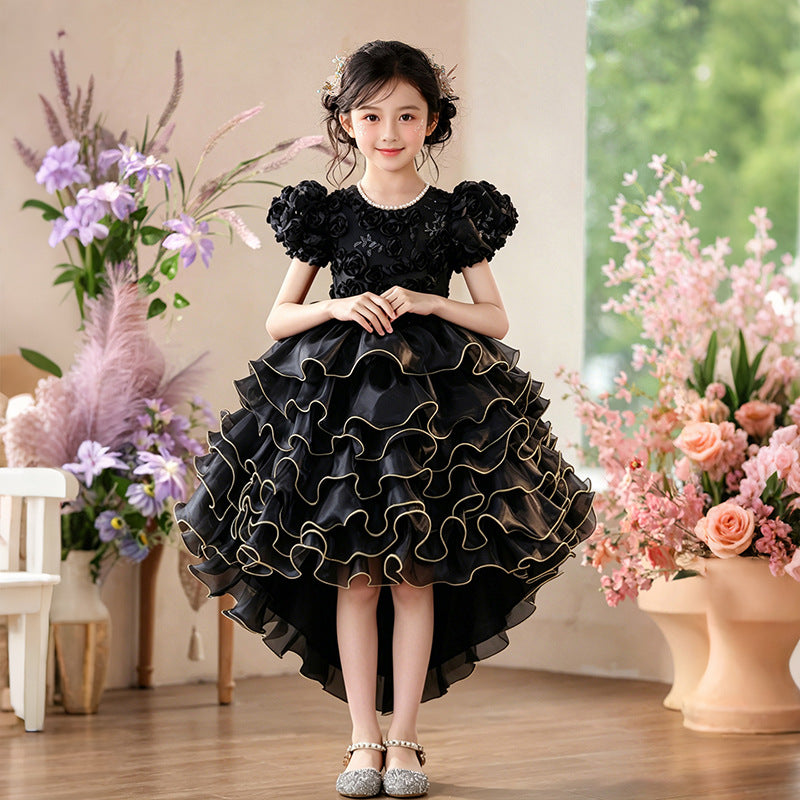 Girl dress trailing flower girl wedding dress puff sleeves new arrival cake skirt kids princess dressgirl dress