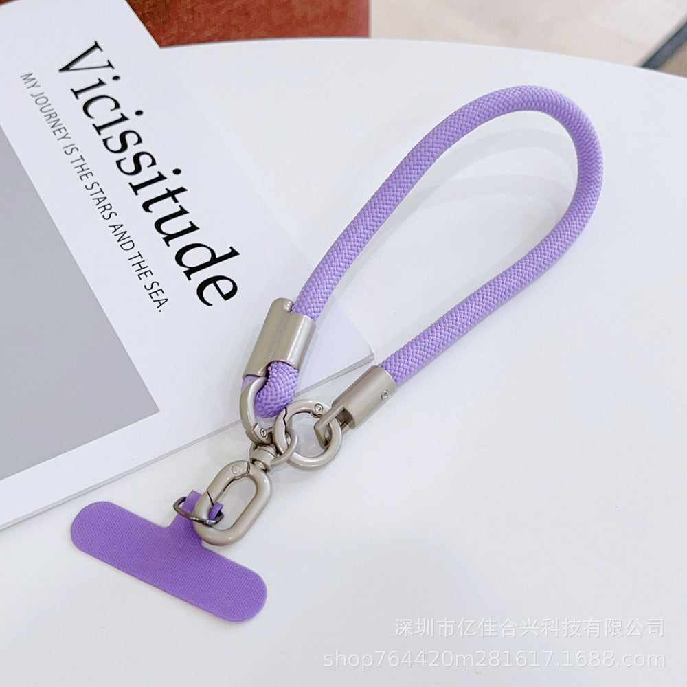 Adjustable polyester wrist lanyard - durable anti-loss phone strap with short chain, sturdy double buckle, and clip for outdoor use