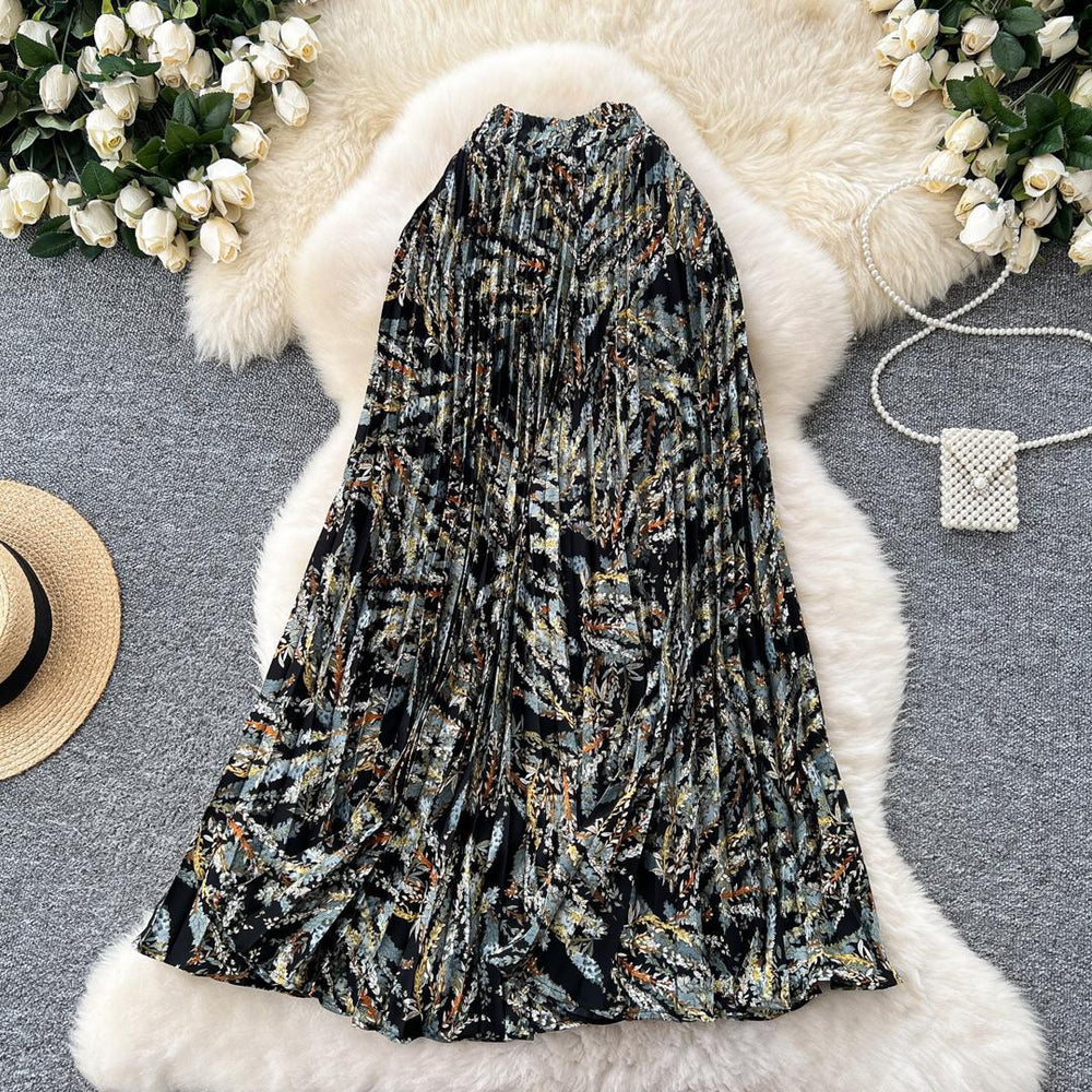 Chiffon midi skirt - women's autumn  new arrival: flattering, flowy, a-line skirt with pleats and floral print