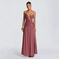 european and american women's clothing  spring/summer new collection: solid color, elegant bandeau, high slit, ruched, sexy bodycon dress