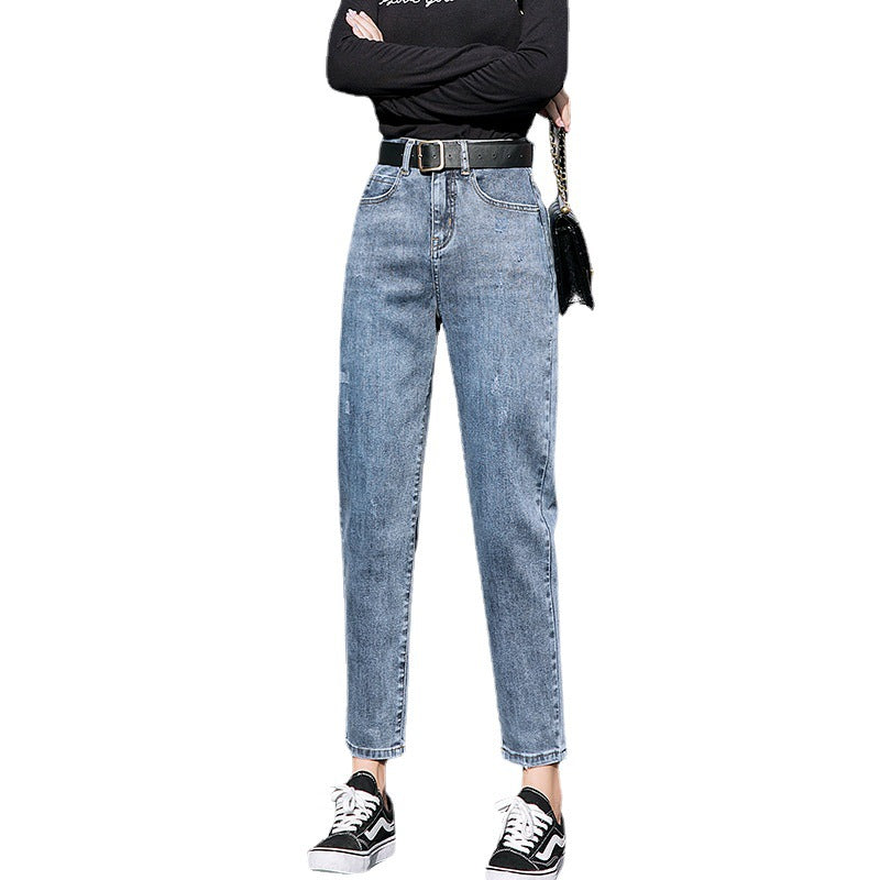 Nine-point jeans for women, hot-selling new arrival harem pants, k-stylehigh waistslimming lookloose dad pants jeans