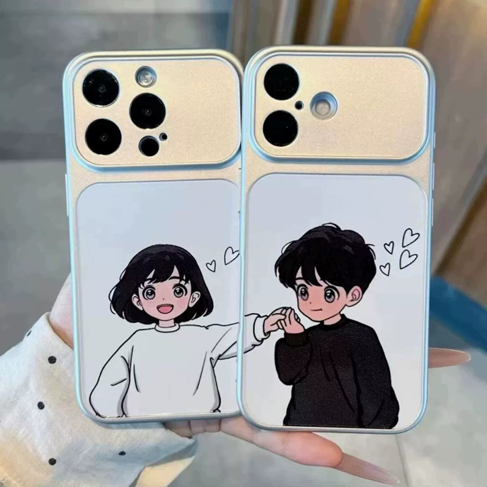 Suitable for apple 17pro matte silver electroplated shell, black clothes boy, white clothes girl, couple iphone18 mobile phone case