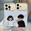 Suitable for apple 17pro matte silver electroplated shell, black clothes boy, white clothes girl, couple iphone18 mobile phone case