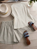 fashion  summer new beige sleeveless vest striped shorts suit work clothingcasualtwo-piece set