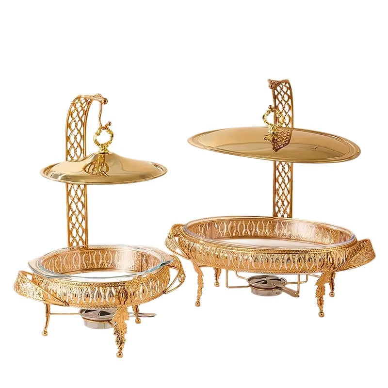 Luxury gold stainless steel hot pot - professional-grade buffet warmer with alcohol burner, ideal for hotel banquets. in stock
