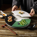 11inch fan-shaped plate set - japanese-style sushi plates, solid color retro breakfast ceramic plates, minimalist dishes for home use