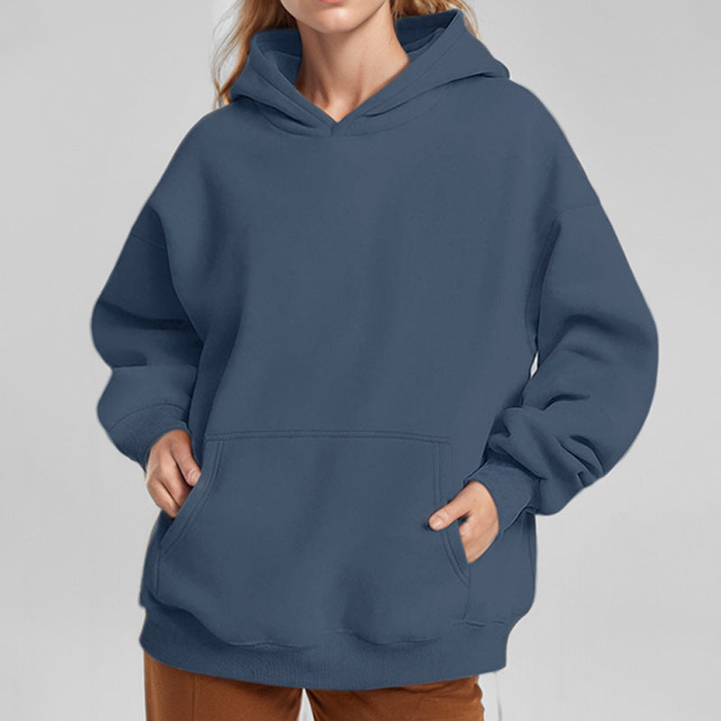 cross-border e-commerce women's fashion: european and american summer new arrivals - solid color, unique casual hooded long sleeve loose fit sweatshirt