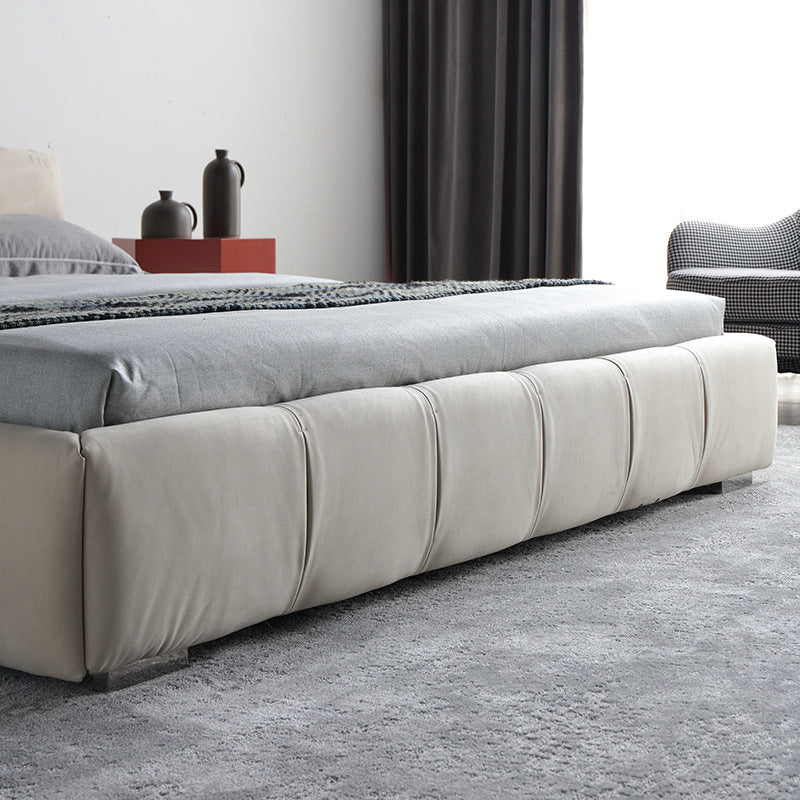 Puff bed - italian original, minimalist italian design, fully brushed velvet leather fabric upholstered double bed for master bedroom
