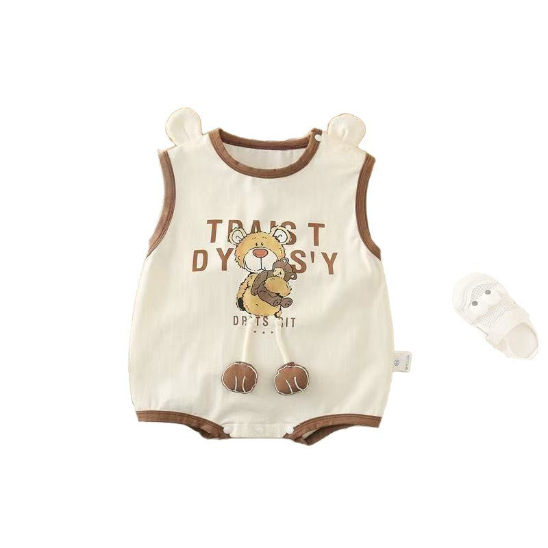 Baby summer newborn unisex wide shoulder romper - sleeveless bodysuit for full month & 100-day celebration (lightweight)