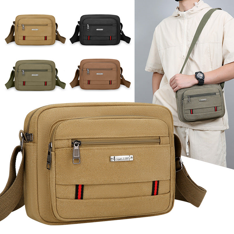 Foreign trade new men's shoulder bag business multi-layer simple texture canvas bag large capacity lightweight trendy messenger bag