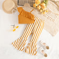 fashion children's wear cross-border girls' ruffles suspender tops stripes flare pants suit children's wear