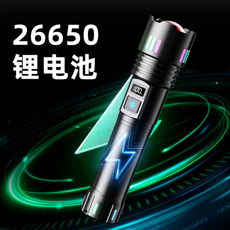 Cross-border new white laser flashlight retractable zoom Type-c charging high power power display digital screen outdoor